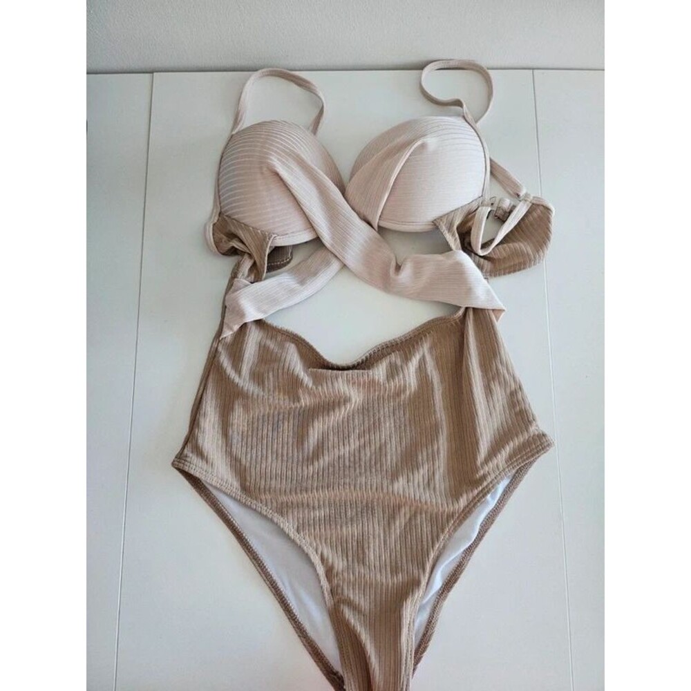 One Piece Halter Tankini with Cut Outs Size Medium Padded